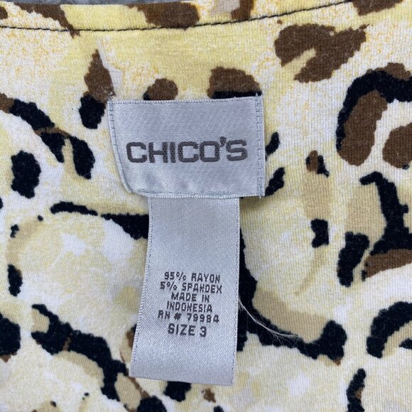 Chicos Top Womens 3 US Extra Large Yellow Brown Animal Print 3/4 Sleeve Pullover - Picture 5 of 11